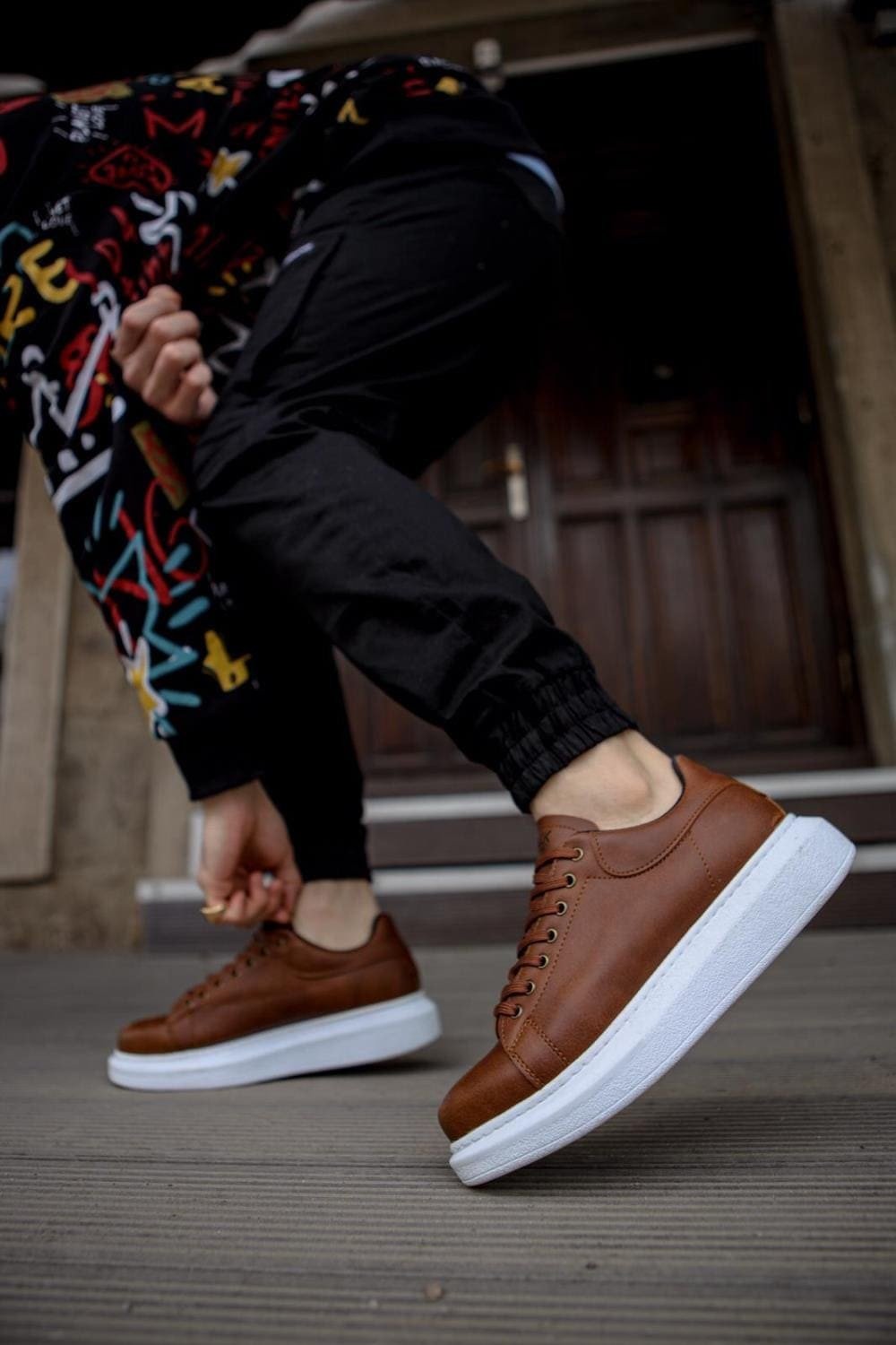 KN044 Erkek Günlük Bağcıklı Cilt Spor Sneaker Ayakkabı CBT - Taba – Knack Erkek Ayakkabı