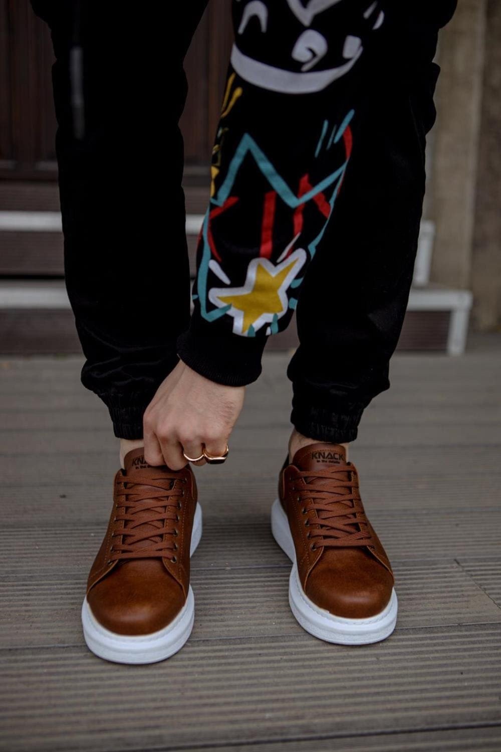 KN044 Erkek Günlük Bağcıklı Cilt Spor Sneaker Ayakkabı CBT - Taba – Knack Erkek Ayakkabı