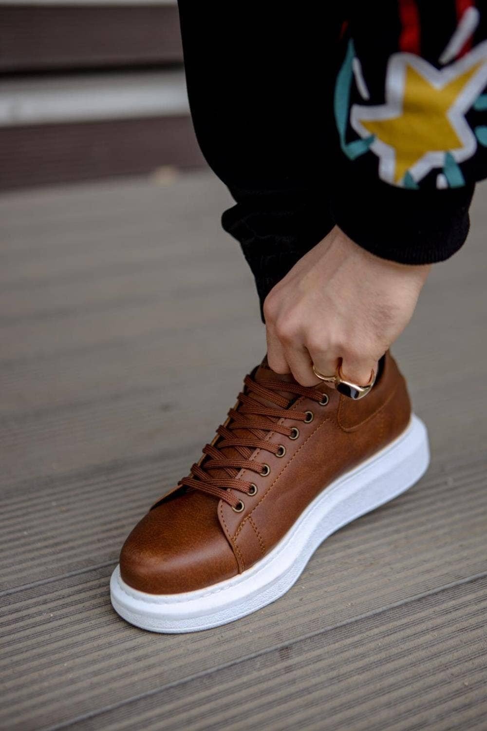 KN044 Erkek Günlük Bağcıklı Cilt Spor Sneaker Ayakkabı CBT - Taba – Knack Erkek Ayakkabı