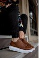 KN044 Erkek Günlük Bağcıklı Cilt Spor Sneaker Ayakkabı CBT - Taba