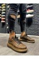 KN044 Erkek Günlük Bağcıklı Cilt Spor Sneaker Ayakkabı CKT - Kahverengi