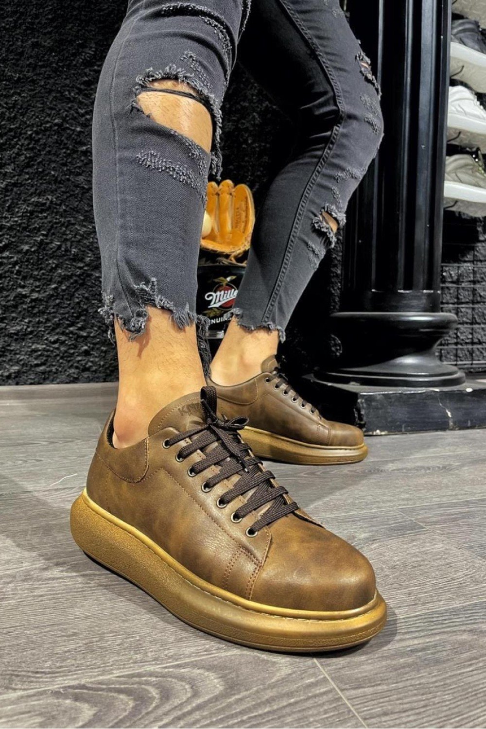 KN044 Erkek Günlük Bağcıklı Cilt Spor Sneaker Ayakkabı CKT - Kahverengi – Knack Erkek Ayakkabı
