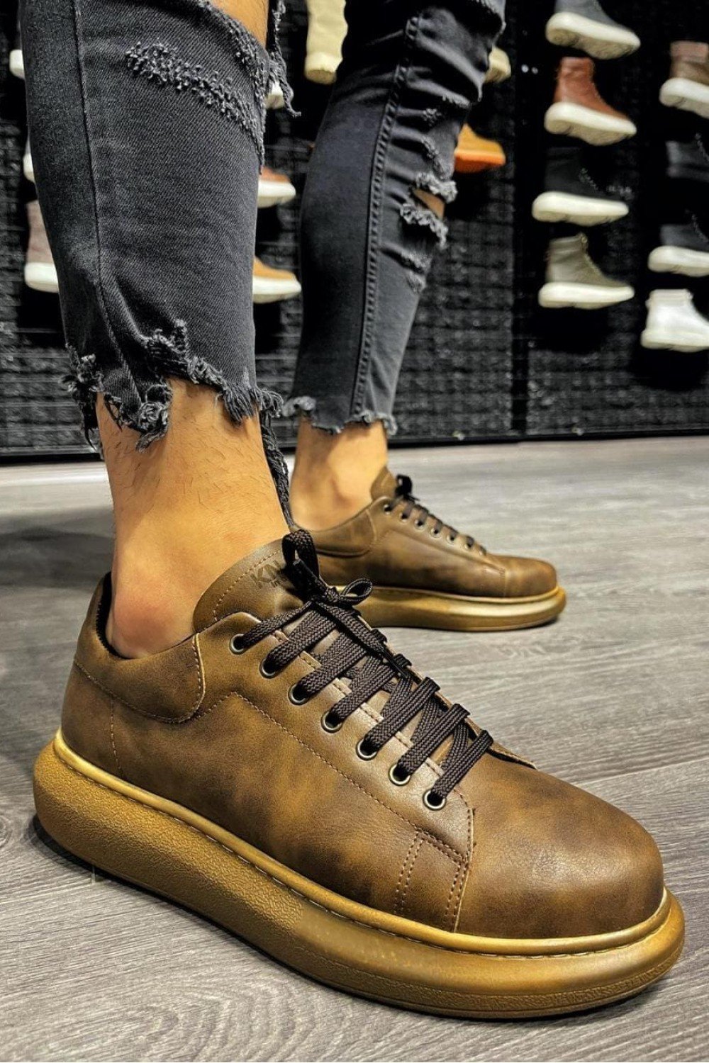 KN044 Erkek Günlük Bağcıklı Cilt Spor Sneaker Ayakkabı CKT - Kahverengi – Knack Erkek Ayakkabı