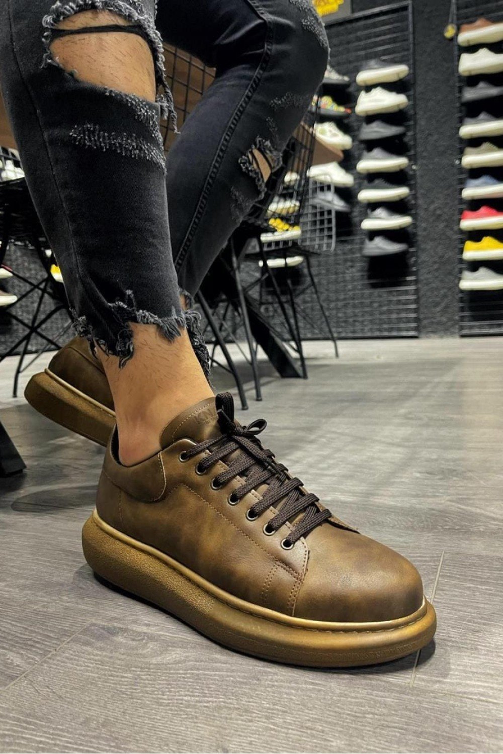KN044 Erkek Günlük Bağcıklı Cilt Spor Sneaker Ayakkabı CKT - Kahverengi – Knack Erkek Ayakkabı