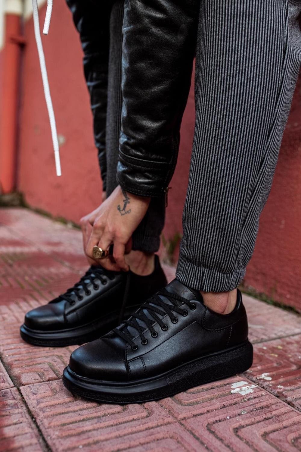 KN044 Erkek Günlük Bağcıklı Cilt Spor Sneaker Ayakkabı CST - Siyah – Knack Erkek Ayakkabı
