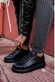 KN044 Erkek Günlük Bağcıklı Cilt Spor Sneaker Ayakkabı CST - Siyah