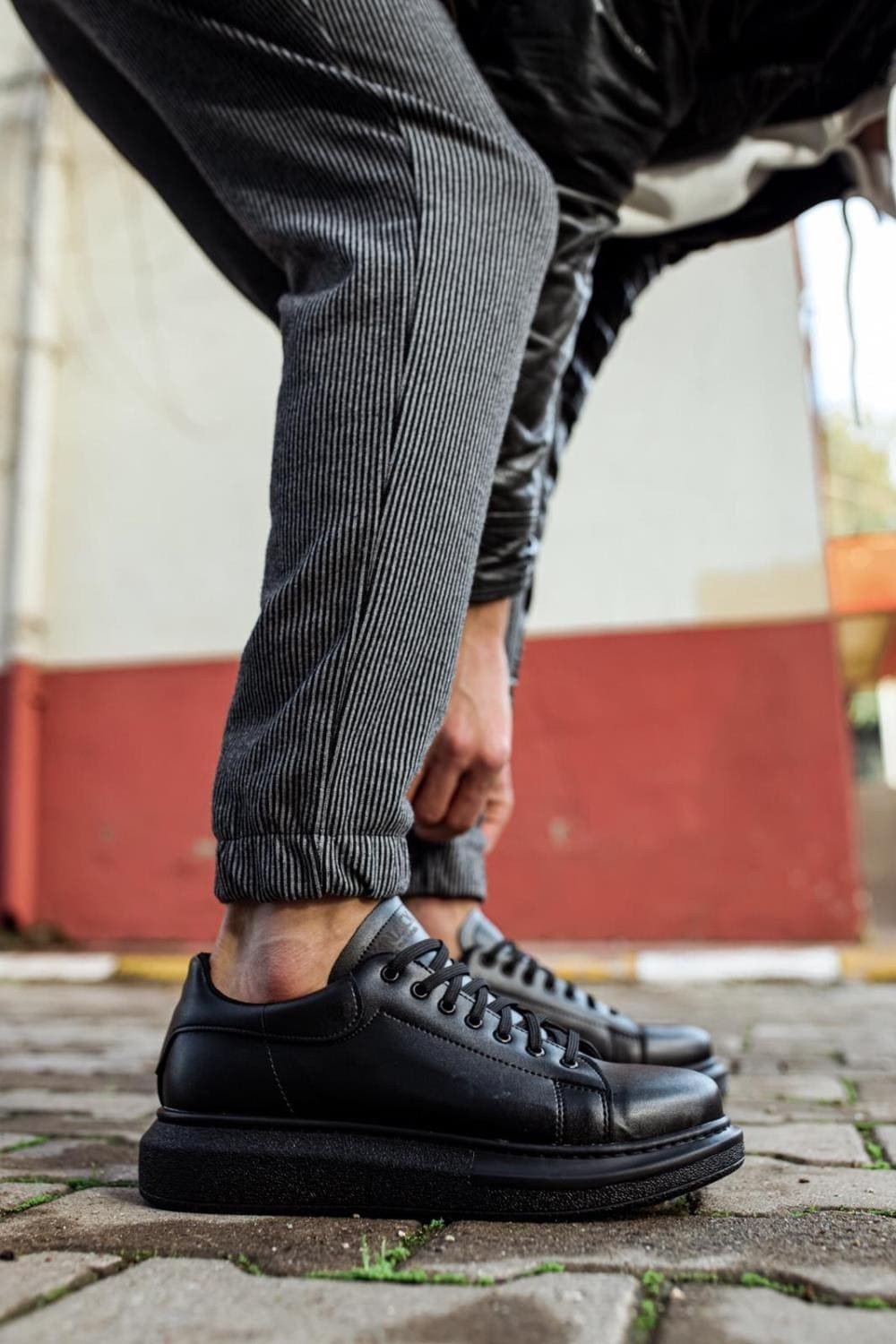 KN044 Erkek Günlük Bağcıklı Cilt Spor Sneaker Ayakkabı CST - Siyah – Knack Erkek Ayakkabı