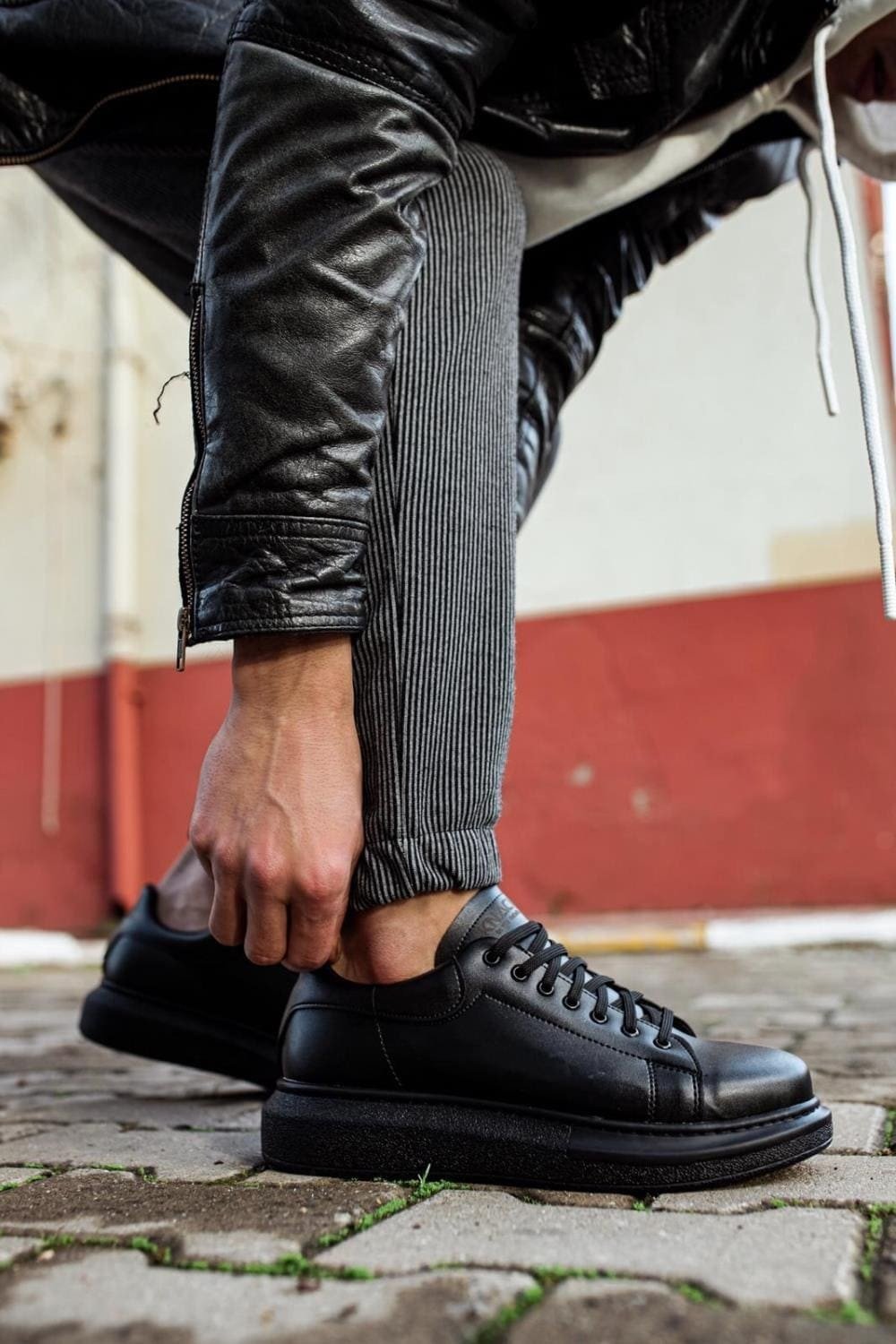 KN044 Erkek Günlük Bağcıklı Cilt Spor Sneaker Ayakkabı CST - Siyah – Knack Erkek Ayakkabı