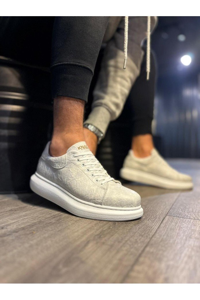 KN044 Erkek Günlük Bağcıklı Desenli Cilt Spor Sneaker Ayakkabı CBT - Beyaz