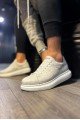 KN044 Erkek Günlük Bağcıklı Desenli Cilt Spor Sneaker Ayakkabı CBT - Beyaz – Knack Erkek Ayakkabı