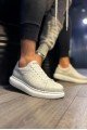 KN044 Erkek Günlük Bağcıklı Desenli Cilt Spor Sneaker Ayakkabı CBT - Beyaz – Knack Erkek Ayakkabı