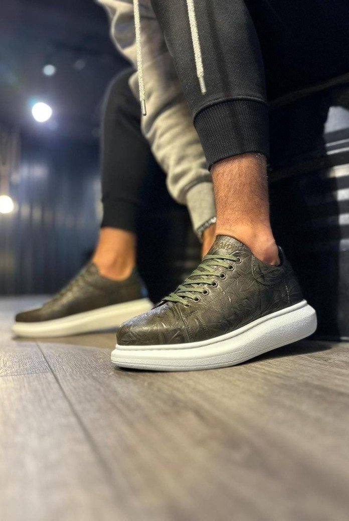 KN044 Erkek Günlük Bağcıklı Desenli Cilt Spor Sneaker Ayakkabı CBT - Haki KN044 Erkek Günlük Bağcıklı Desenli Cilt Spor Sneaker Ayakkabı CBT - Haki