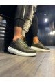 KN044 Erkek Günlük Bağcıklı Desenli Cilt Spor Sneaker Ayakkabı CBT - Haki