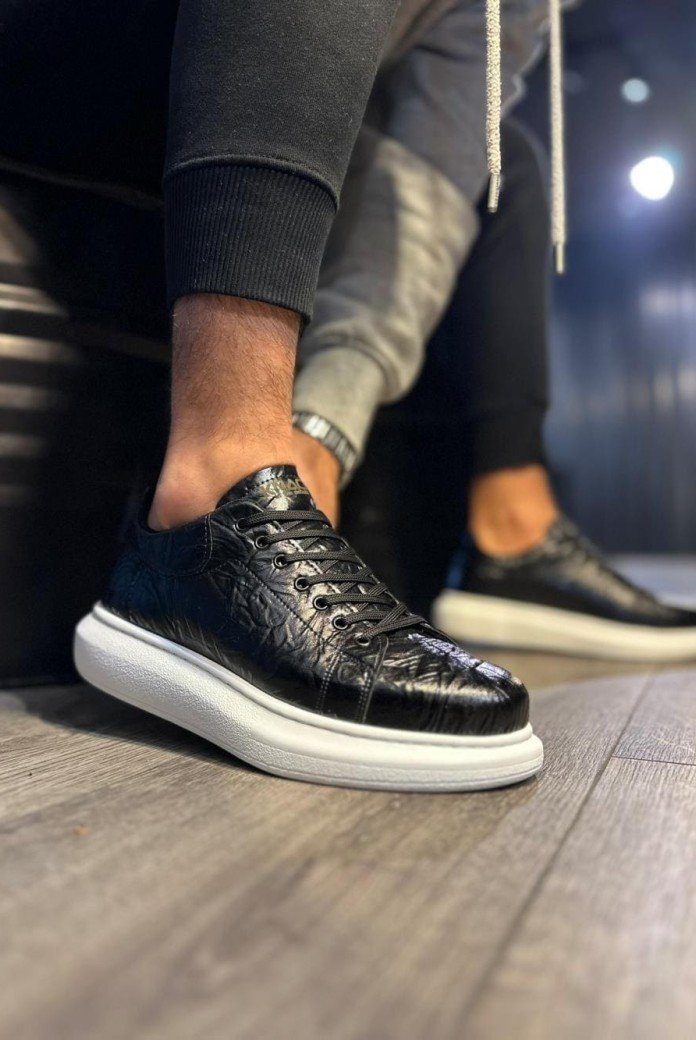 KN044 Erkek Günlük Bağcıklı Desenli Cilt Spor Sneaker Ayakkabı CBT - Siyah KN044 Erkek Günlük Bağcıklı Desenli Cilt Spor Sneaker Ayakkabı CBT - Siyah