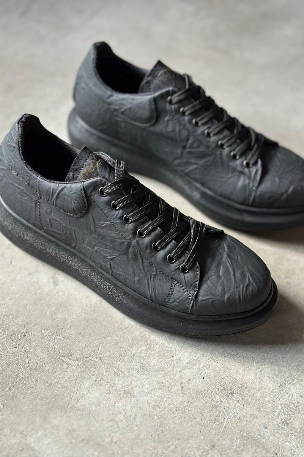 KN044 Erkek Günlük Bağcıklı Desenli Cilt Spor Sneaker Ayakkabı CST - Siyah – Knack Erkek Ayakkabı