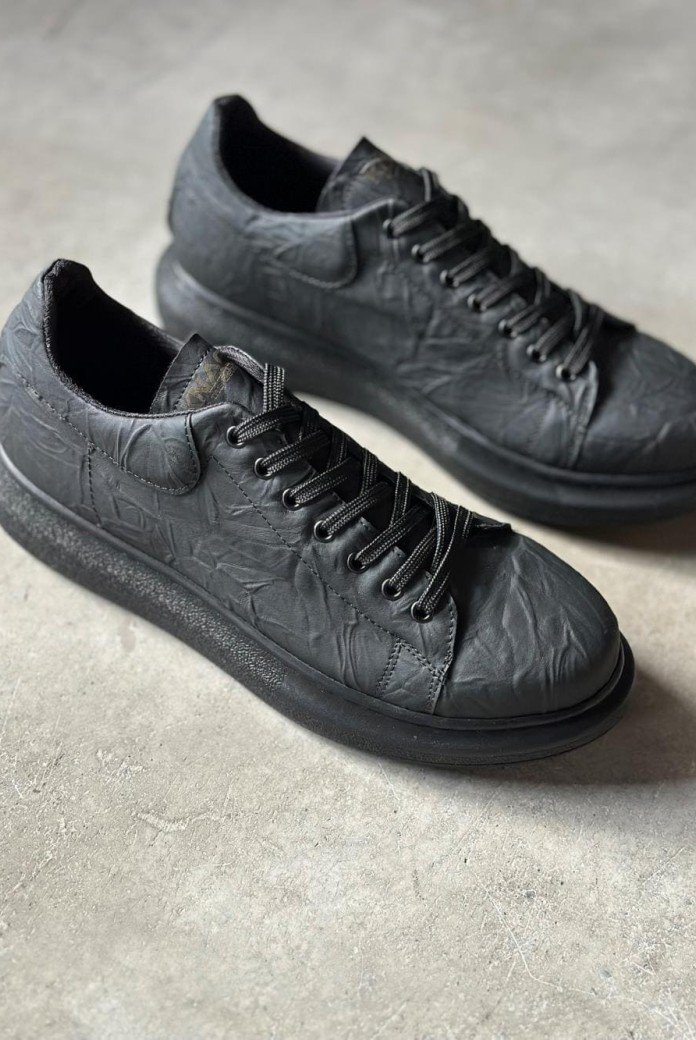 KN044 Erkek Günlük Bağcıklı Desenli Cilt Spor Sneaker Ayakkabı CST - Siyah KN044 Erkek Günlük Bağcıklı Desenli Cilt Spor Sneaker Ayakkabı CST - Siyah