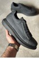 KN044 Erkek Günlük Bağcıklı Desenli Cilt Spor Sneaker Ayakkabı CST - Siyah – Knack Erkek Ayakkabı
