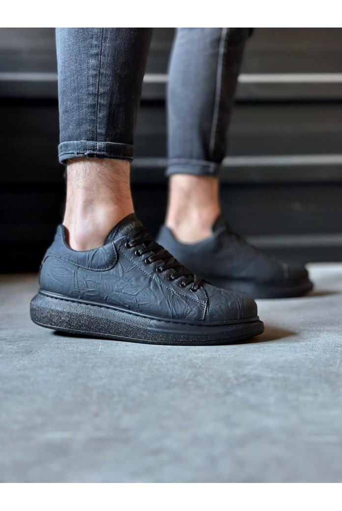 KN044 Erkek Günlük Bağcıklı Desenli Cilt Spor Sneaker Ayakkabı CST - Siyah KN044 Erkek Günlük Bağcıklı Desenli Cilt Spor Sneaker Ayakkabı CST - Siyah
