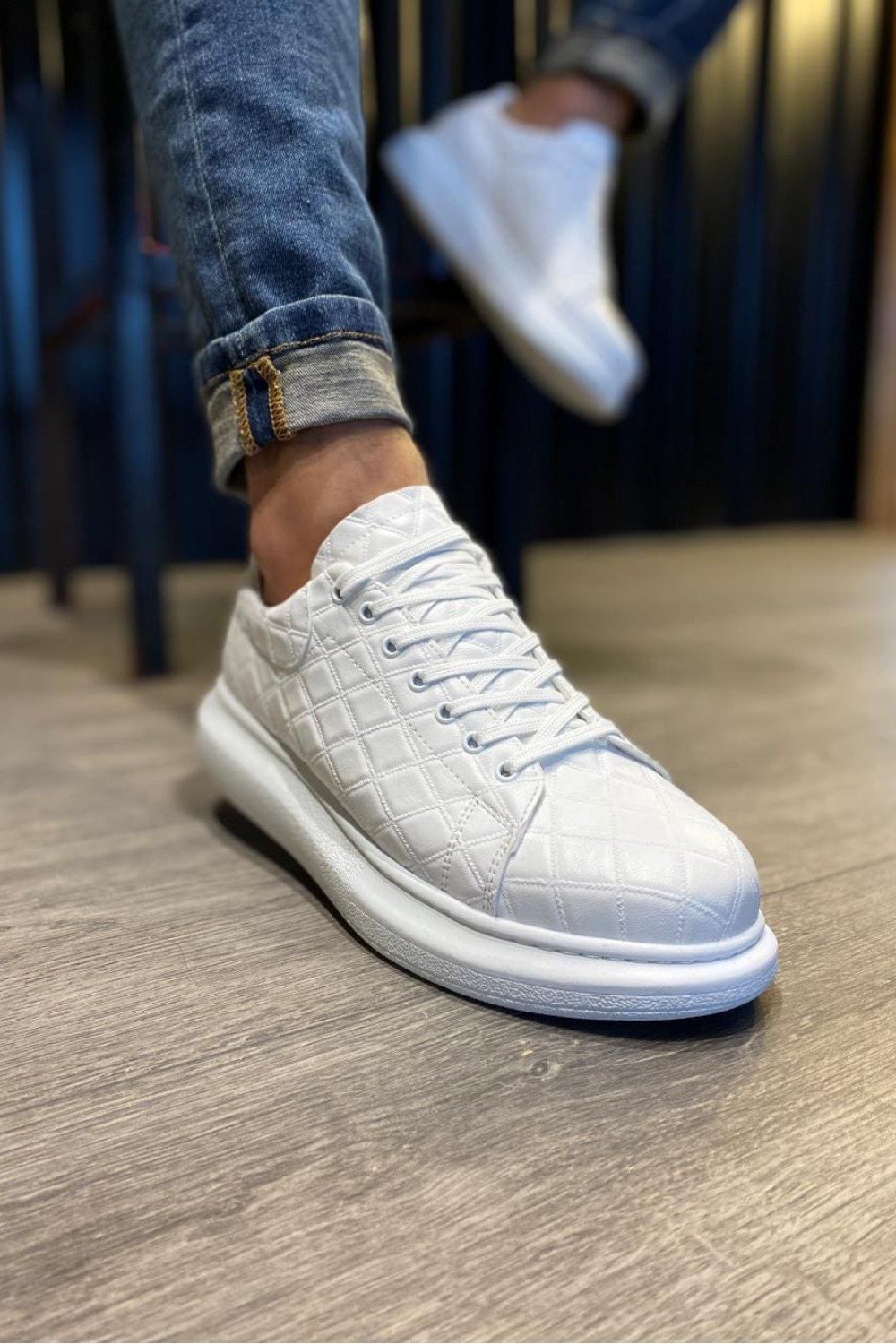 KN044 Erkek Günlük Bağcıklı Kapitone Desenli Cilt Spor Sneaker Ayakkabı CBT - Beyaz Erkek Ayakkabı KN044 Erkek Günlük Bağcıklı Kapitone Desenli Cilt Spor Sneaker Ayakkabı CBT - Beyaz – Knack Erkek Ayakkabı