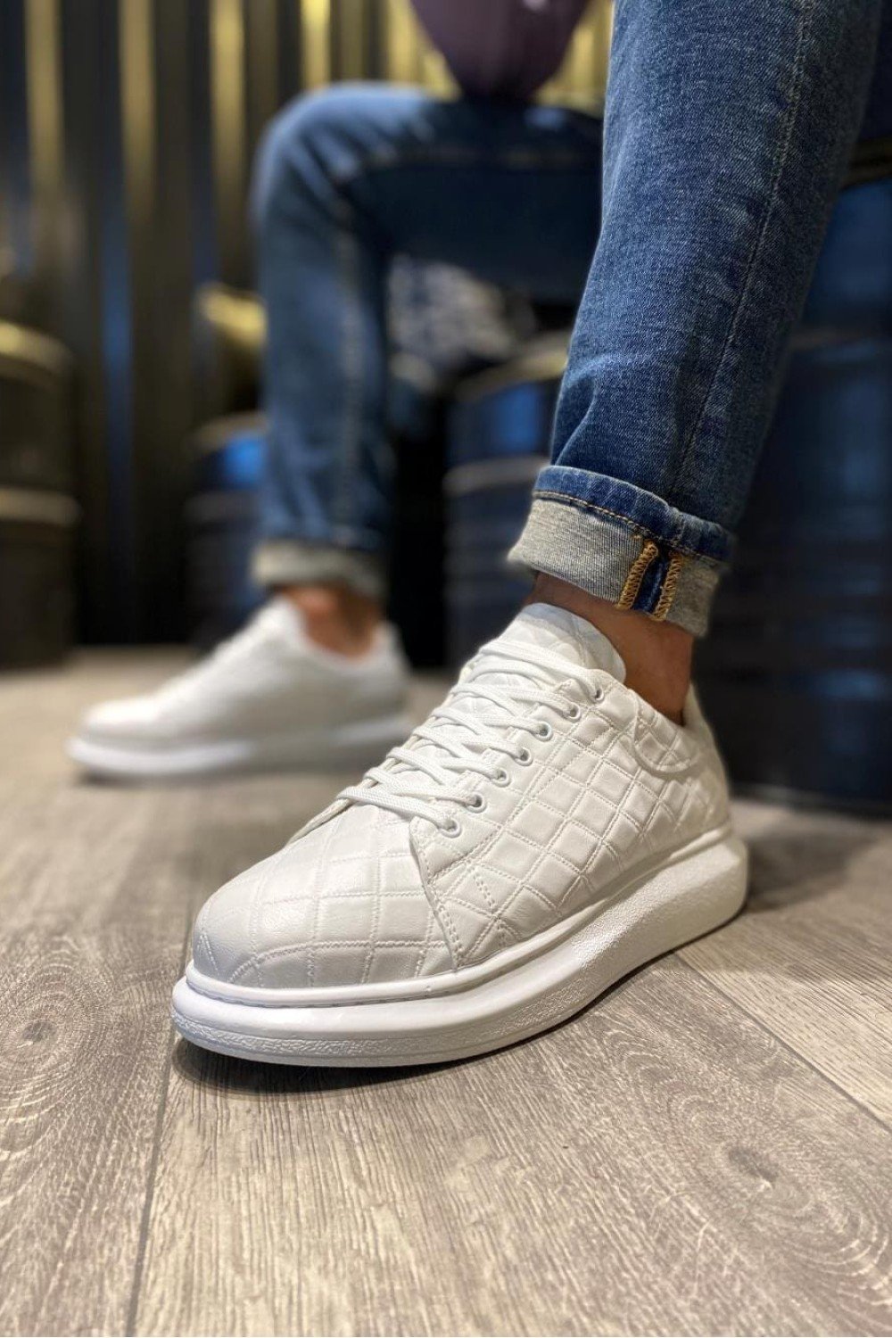 KN044 Erkek Günlük Bağcıklı Kapitone Desenli Cilt Spor Sneaker Ayakkabı CBT - Beyaz Erkek Ayakkabı KN044 Erkek Günlük Bağcıklı Kapitone Desenli Cilt Spor Sneaker Ayakkabı CBT - Beyaz – Knack Erkek Ayakkabı