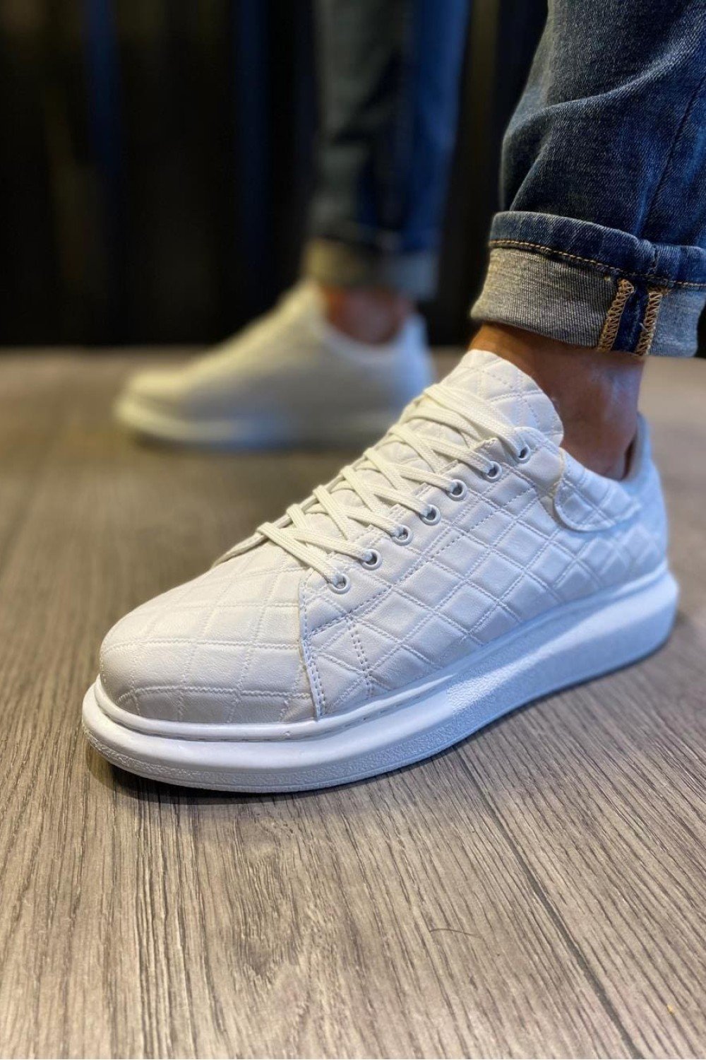 KN044 Erkek Günlük Bağcıklı Kapitone Desenli Cilt Spor Sneaker Ayakkabı CBT - Beyaz Erkek Ayakkabı KN044 Erkek Günlük Bağcıklı Kapitone Desenli Cilt Spor Sneaker Ayakkabı CBT - Beyaz – Knack Erkek Ayakkabı