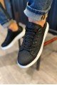 KN044 Erkek Günlük Bağcıklı Kapitone Desenli Cilt Spor Sneaker Ayakkabı CBT - Siyah – Knack Erkek Ayakkabı