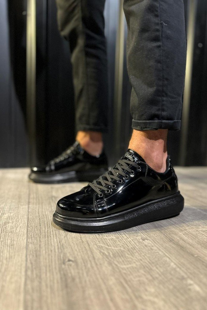 KN044 Erkek Günlük Bağcıklı Rugan Spor Sneaker Ayakkabı RST - Siyah KN044 Erkek Günlük Bağcıklı Rugan Spor Sneaker Ayakkabı RST - Siyah
