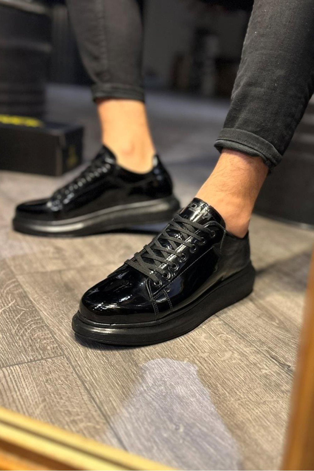 KN044 Erkek Günlük Bağcıklı Rugan Spor Sneaker Ayakkabı RST - Siyah – Knack Erkek Ayakkabı