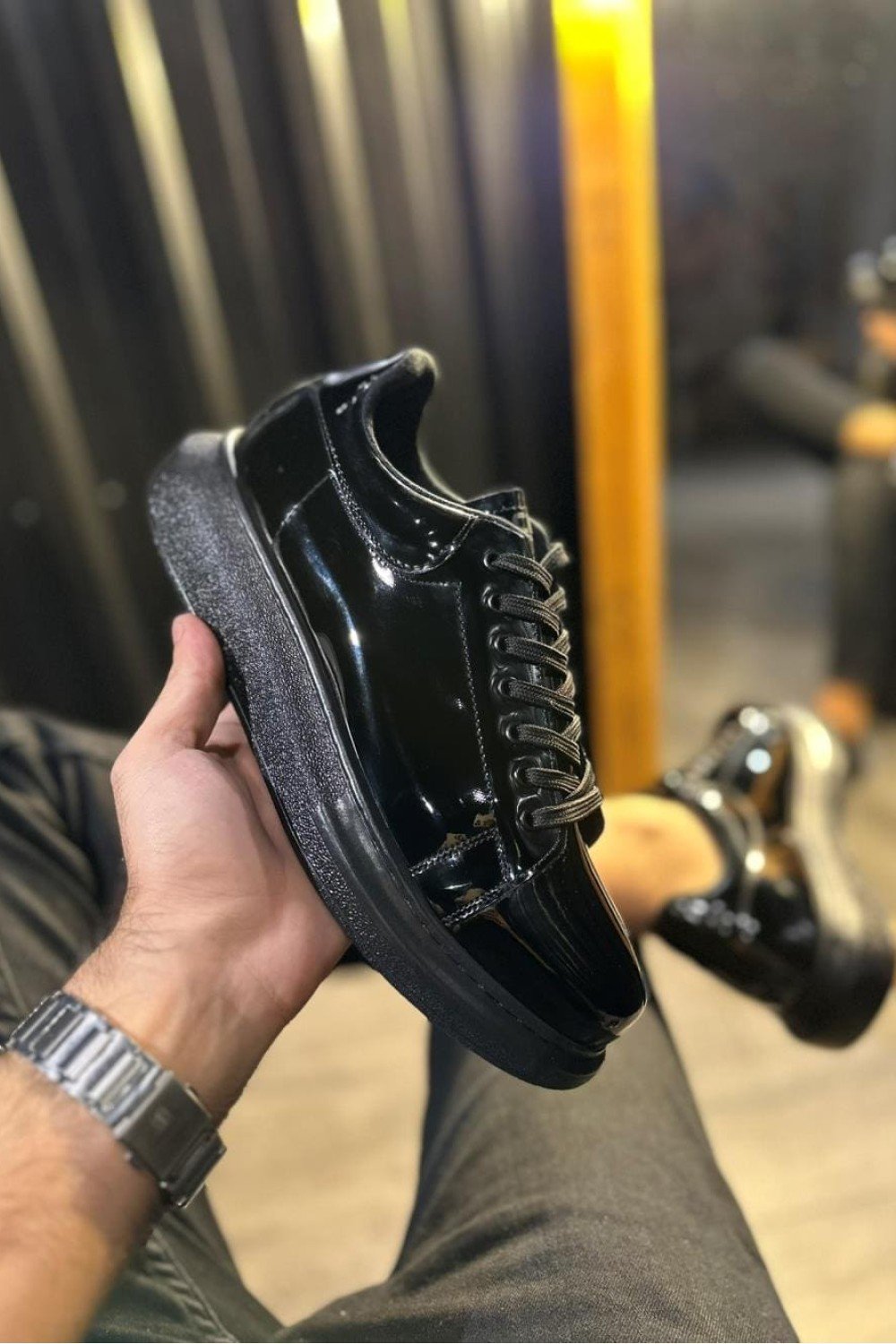 KN044 Erkek Günlük Bağcıklı Rugan Spor Sneaker Ayakkabı RST - Siyah – Knack Erkek Ayakkabı
