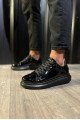KN044 Erkek Günlük Bağcıklı Rugan Spor Sneaker Ayakkabı RST - Siyah – Knack Erkek Ayakkabı