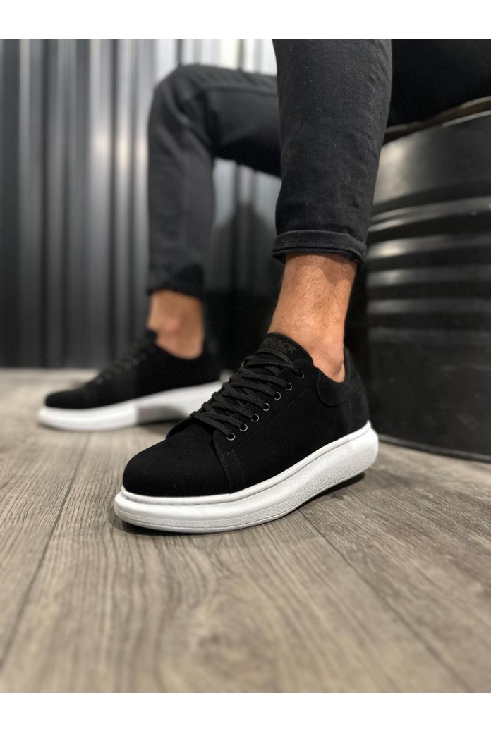 KN044 Erkek Günlük Bağcıklı Süet Spor Sneaker Ayakkabı SBT - Siyah