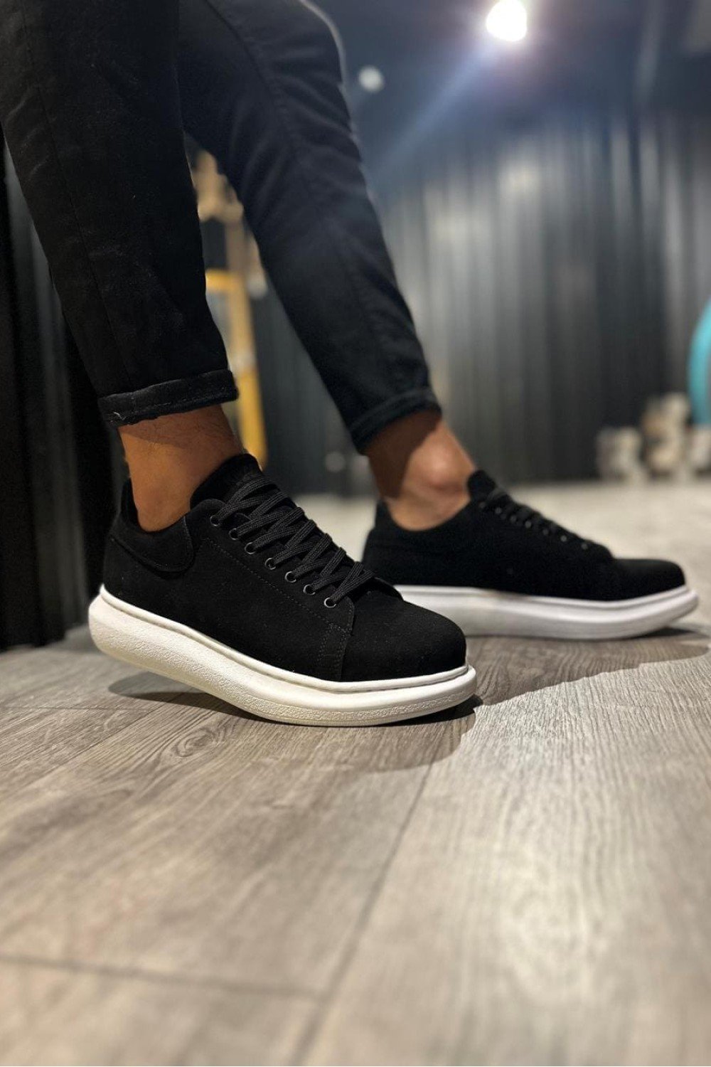 KN044 Erkek Günlük Bağcıklı Süet Spor Sneaker Ayakkabı SBT - Siyah – Knack Erkek Ayakkabı