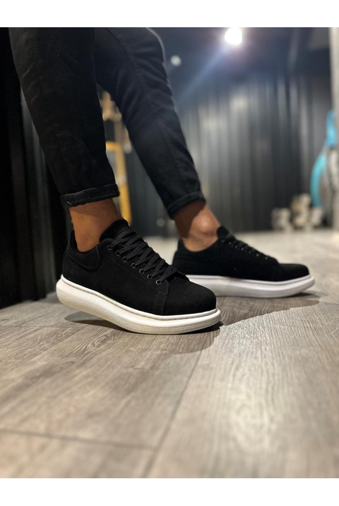 KN044 Erkek Günlük Bağcıklı Süet Spor Sneaker Ayakkabı SBT - Siyah