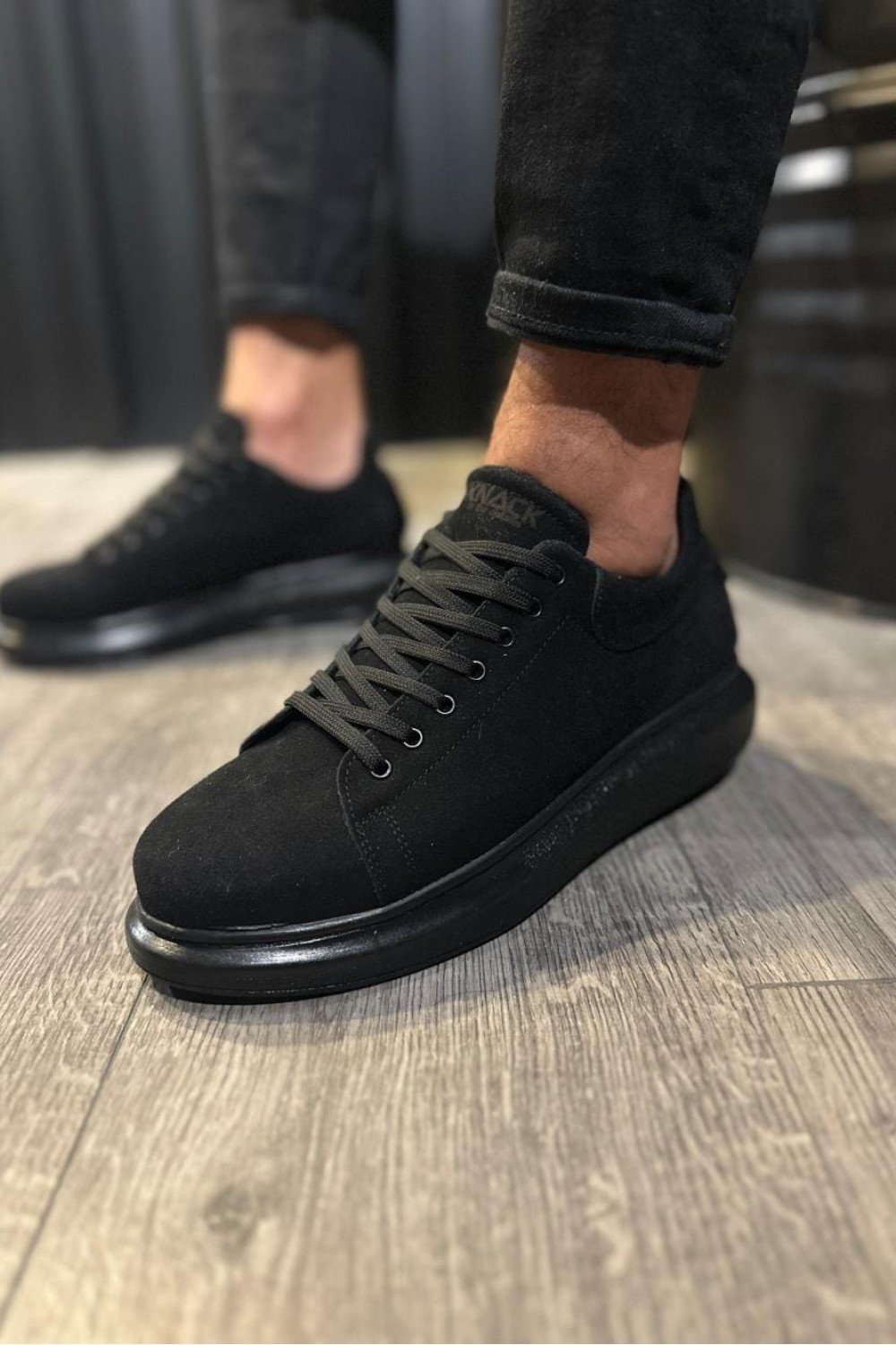 KN044 Erkek Günlük Bağcıklı Süet Spor Sneaker Ayakkabı SST - Siyah – Knack Erkek Ayakkabı