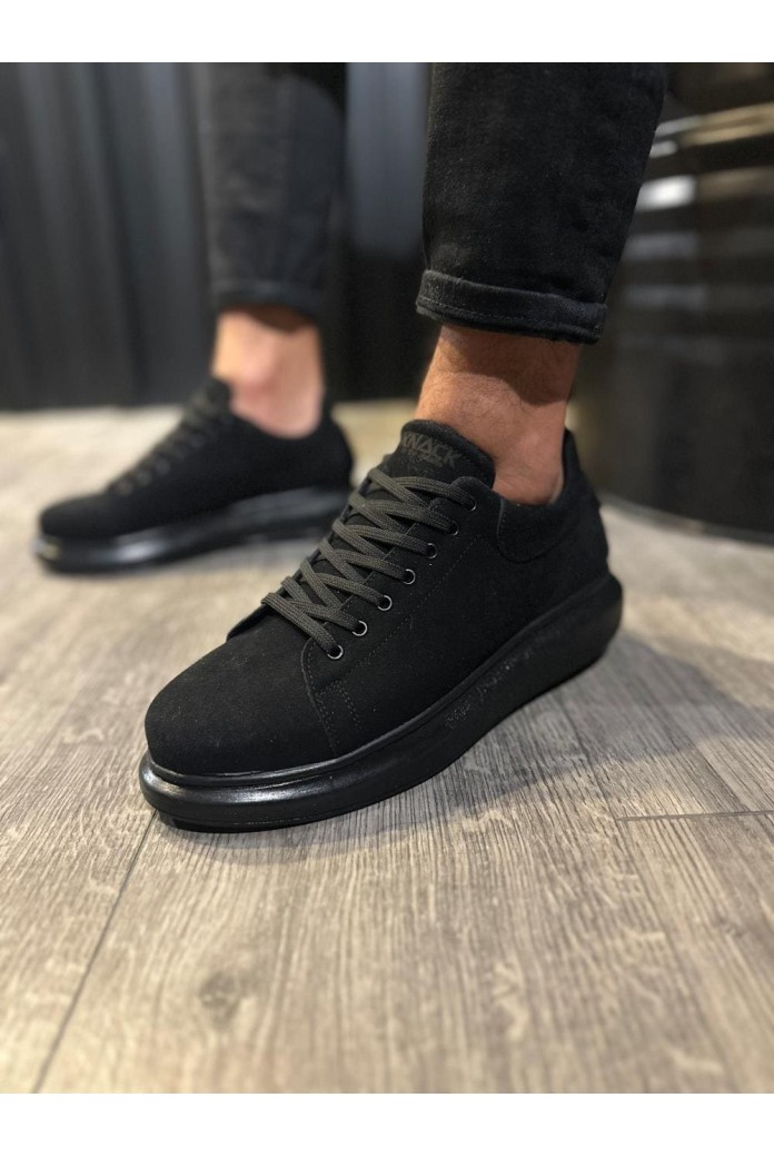 KN044 Erkek Günlük Bağcıklı Süet Spor Sneaker Ayakkabı SST - Siyah