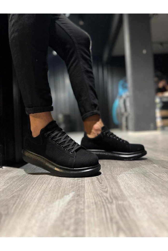 KN044 Erkek Günlük Bağcıklı Süet Spor Sneaker Ayakkabı SST - Siyah