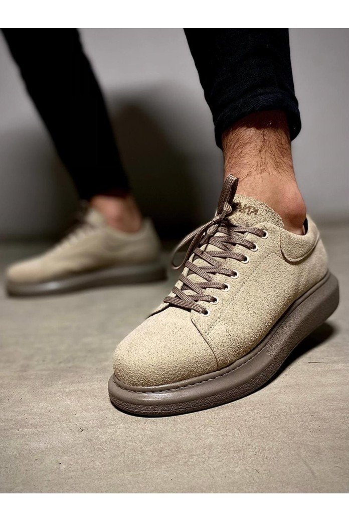 KN044 Erkek Günlük Bağcıklı Süet Spor Sneaker Ayakkabı SVT - Vizon