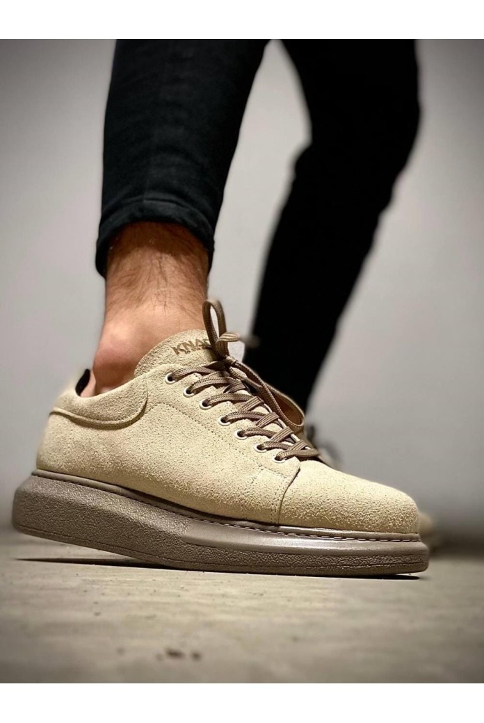 KN044 Erkek Günlük Bağcıklı Süet Spor Sneaker Ayakkabı SVT - Vizon