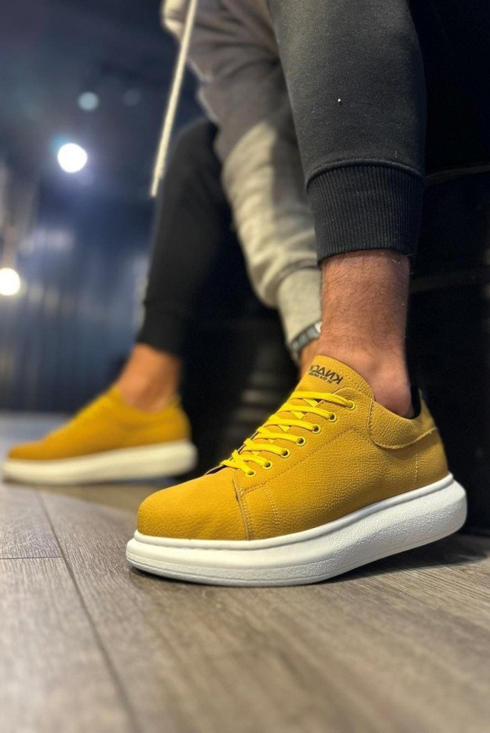 KN045 Erkek Günlük Bağcıklı Cilt Spor Sneaker Ayakkabı CBT - Sarı KN045 Erkek Günlük Bağcıklı Cilt Spor Sneaker Ayakkabı CBT - Sarı