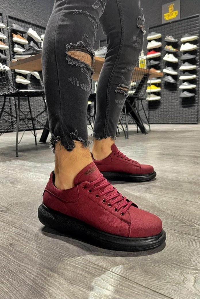 KN045 Erkek Günlük Bağcıklı Cilt Spor Sneaker Ayakkabı CST - Bordo KN045 Erkek Günlük Bağcıklı Cilt Spor Sneaker Ayakkabı CST - Bordo