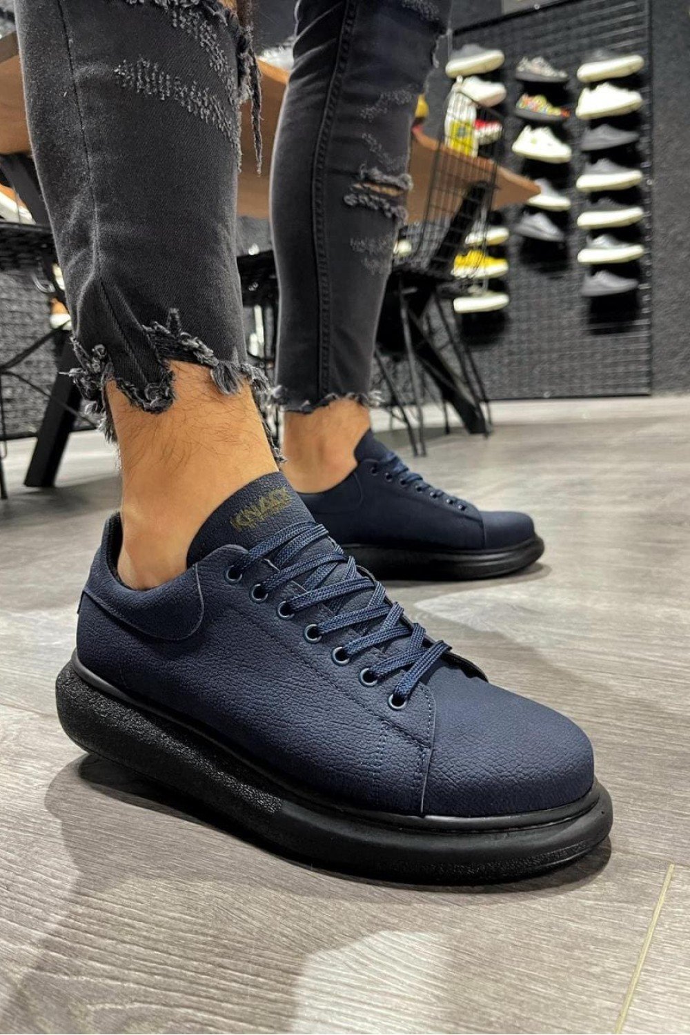 KN045 Erkek Günlük Bağcıklı Cilt Spor Sneaker Ayakkabı CST - Lacivert – Knack Erkek Ayakkabı