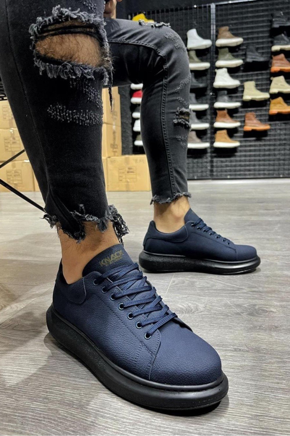 KN045 Erkek Günlük Bağcıklı Cilt Spor Sneaker Ayakkabı CST - Lacivert – Knack Erkek Ayakkabı