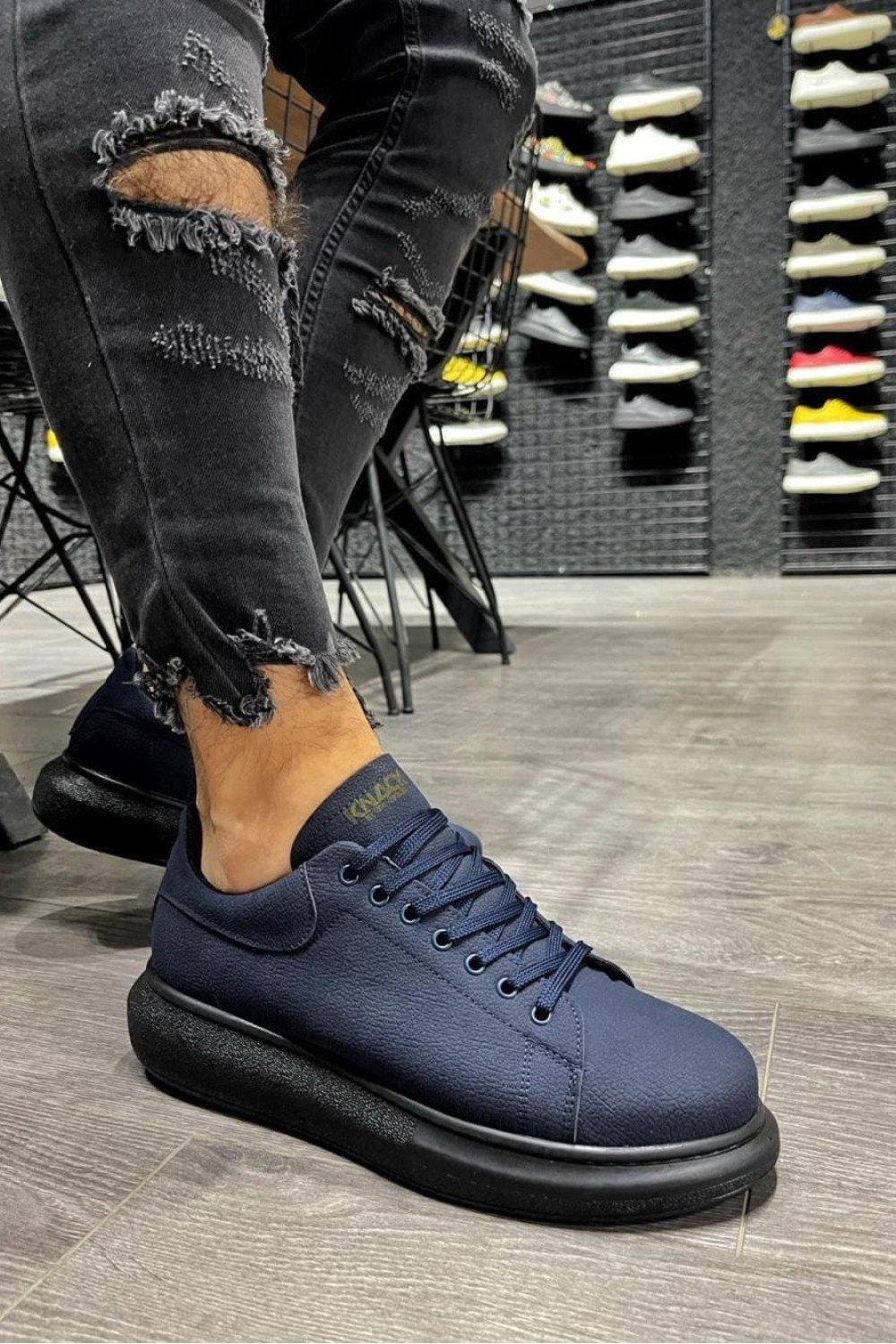 KN045 Erkek Günlük Bağcıklı Cilt Spor Sneaker Ayakkabı CST - Lacivert – Knack Erkek Ayakkabı