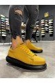 KN045 Erkek Günlük Bağcıklı Cilt Spor Sneaker Ayakkabı CST - Sarı