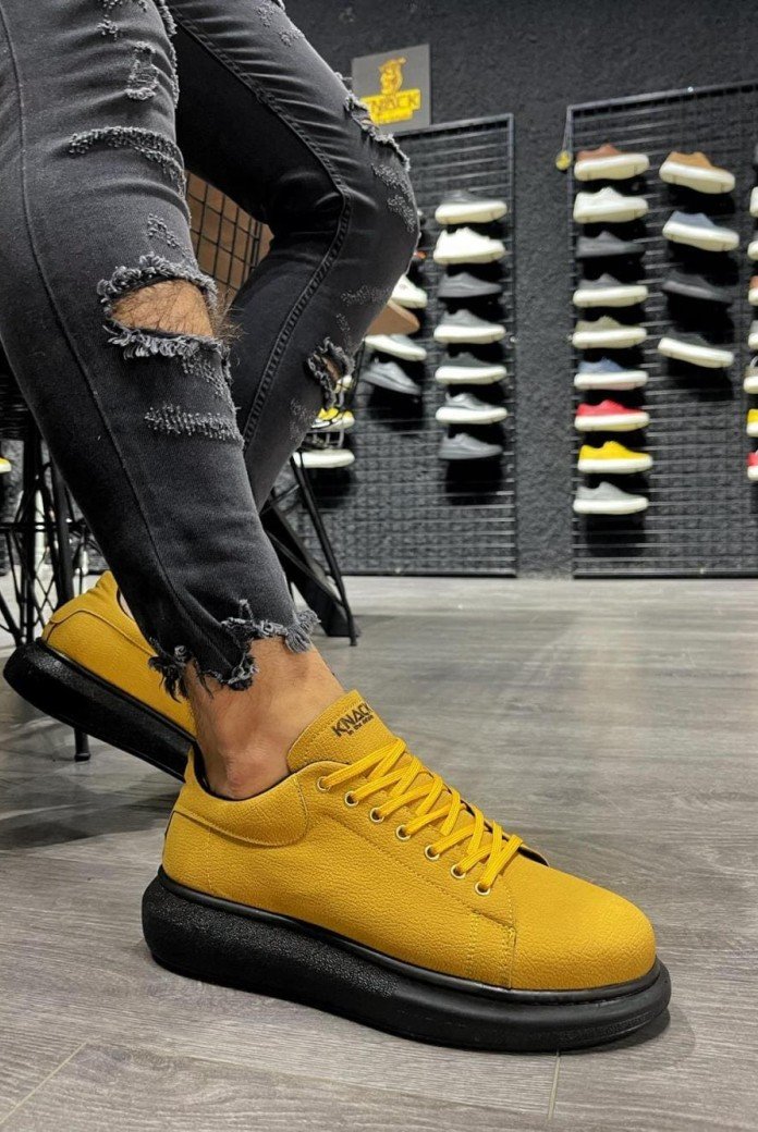 KN045 Erkek Günlük Bağcıklı Cilt Spor Sneaker Ayakkabı CST - Sarı KN045 Erkek Günlük Bağcıklı Cilt Spor Sneaker Ayakkabı CST - Sarı