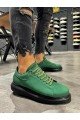 KN045 Erkek Günlük Bağcıklı Cilt Spor Sneaker Ayakkabı CST - Yeşil