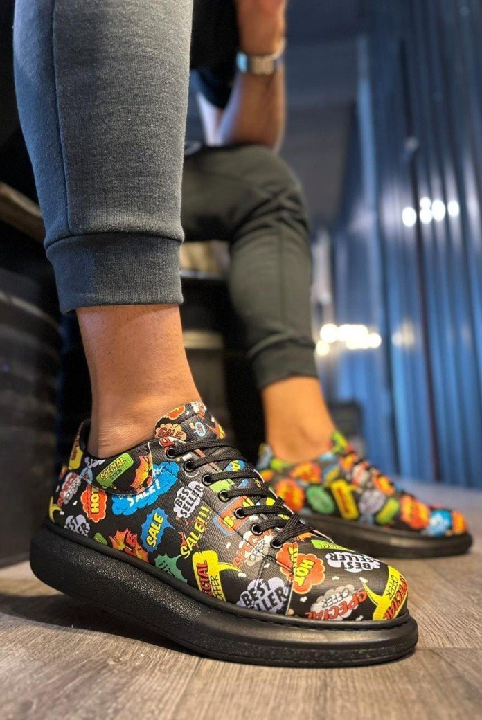 KN046 Erkek Günlük Bağcıklı Hot Baskılı Cilt Spor Sneaker Ayakkabı CST - Siyah KN046 Erkek Günlük Bağcıklı Hot Baskılı Cilt Spor Sneaker Ayakkabı CST - Siyah