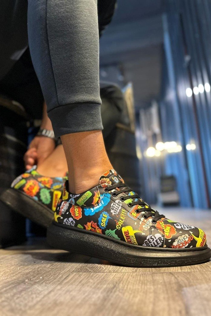KN046 Erkek Günlük Bağcıklı Hot Baskılı Cilt Spor Sneaker Ayakkabı CST - Siyah KN046 Erkek Günlük Bağcıklı Hot Baskılı Cilt Spor Sneaker Ayakkabı CST - Siyah