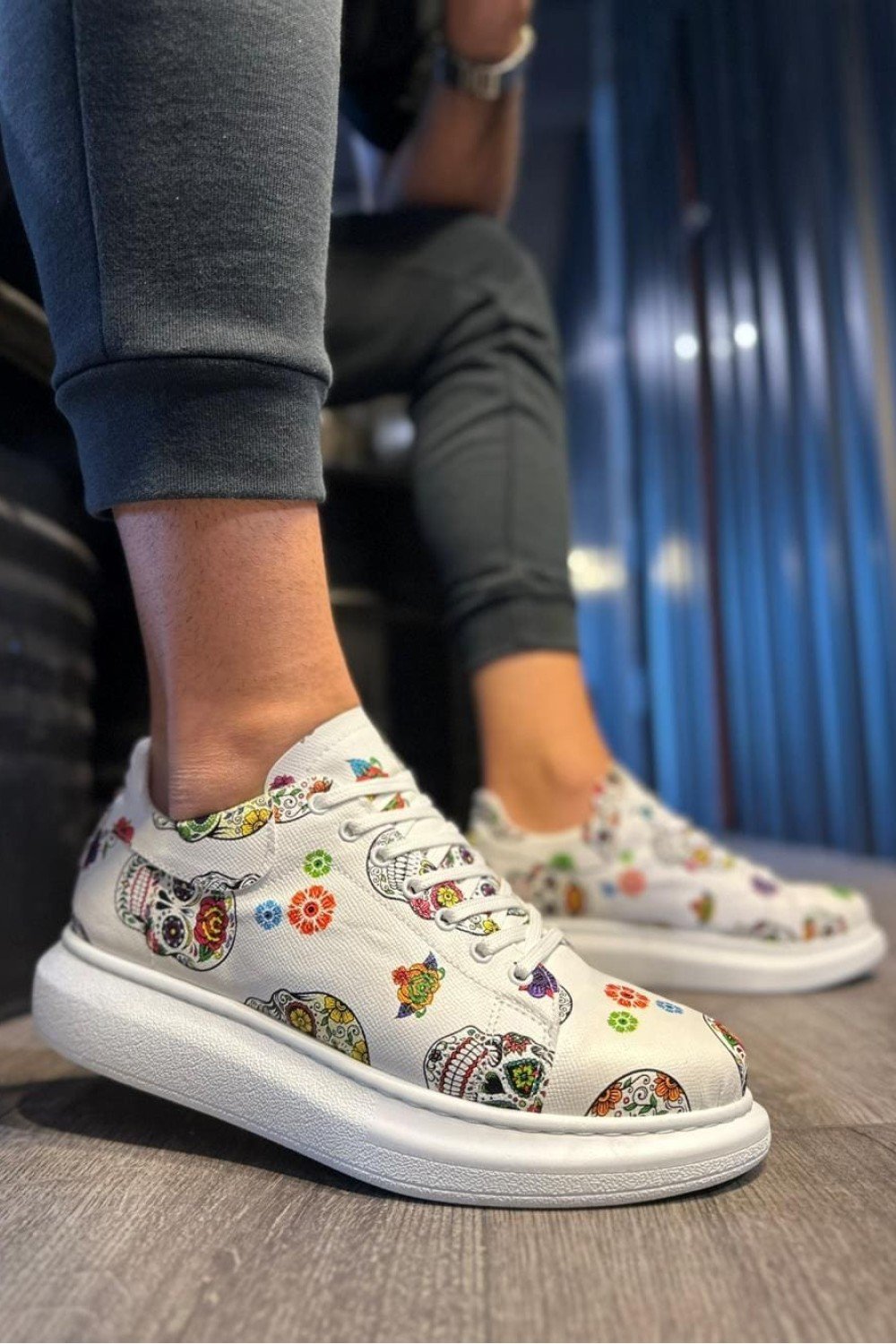 KN046 Erkek Günlük Bağcıklı Kurukafa Baskılı Cilt Spor Sneaker Ayakkabı CBT - Beyaz Erkek Ayakkabı KN046 Erkek Günlük Bağcıklı Kurukafa Baskılı Cilt Spor Sneaker Ayakkabı CBT - Beyaz – Knack Erkek Ayakkabı