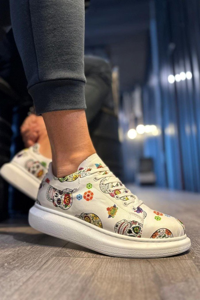 KN046 Erkek Günlük Bağcıklı Kurukafa Baskılı Cilt Spor Sneaker Ayakkabı CBT - Beyaz KN046 Erkek Günlük Bağcıklı Kurukafa Baskılı Cilt Spor Sneaker Ayakkabı CBT - Beyaz